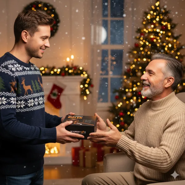 The Almighty Ruler gift box being given as a present at Christmas