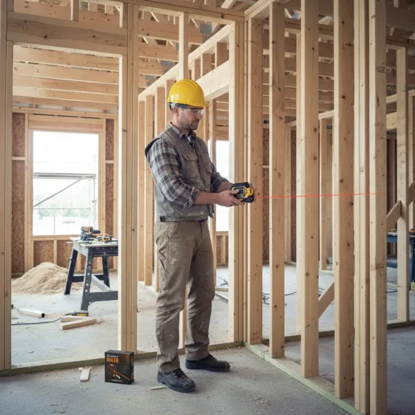 Professional contractor measuring on a job site with The Almighty Ruler