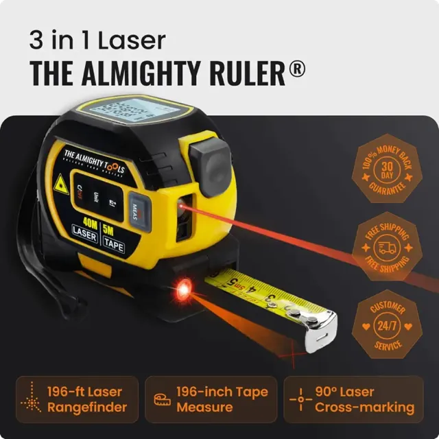 THE ALMIGHTY RULER — The Almighty Ruler 3-in-1 laser tape measure, view 1